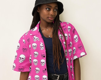 Bright Pink Skull Gothic Style Button UP