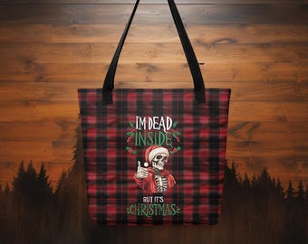 Dead inside but its Christmas Pattern Tote - Flannel red for a spooky Holiday Stylish Look