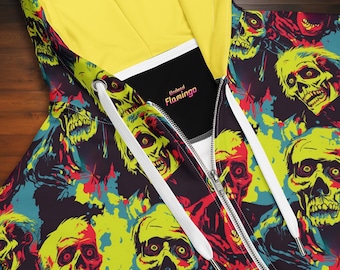 Warhol-Style Zombie Horde Hoodie | Pop Art Undead Pattern | Unique Zombie Lover's Sweatshirt | Gothic zip up hoodie | Andy Warhol pop art