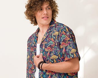 Psychedelic Mushrooms Festival Style Button Up Shirt