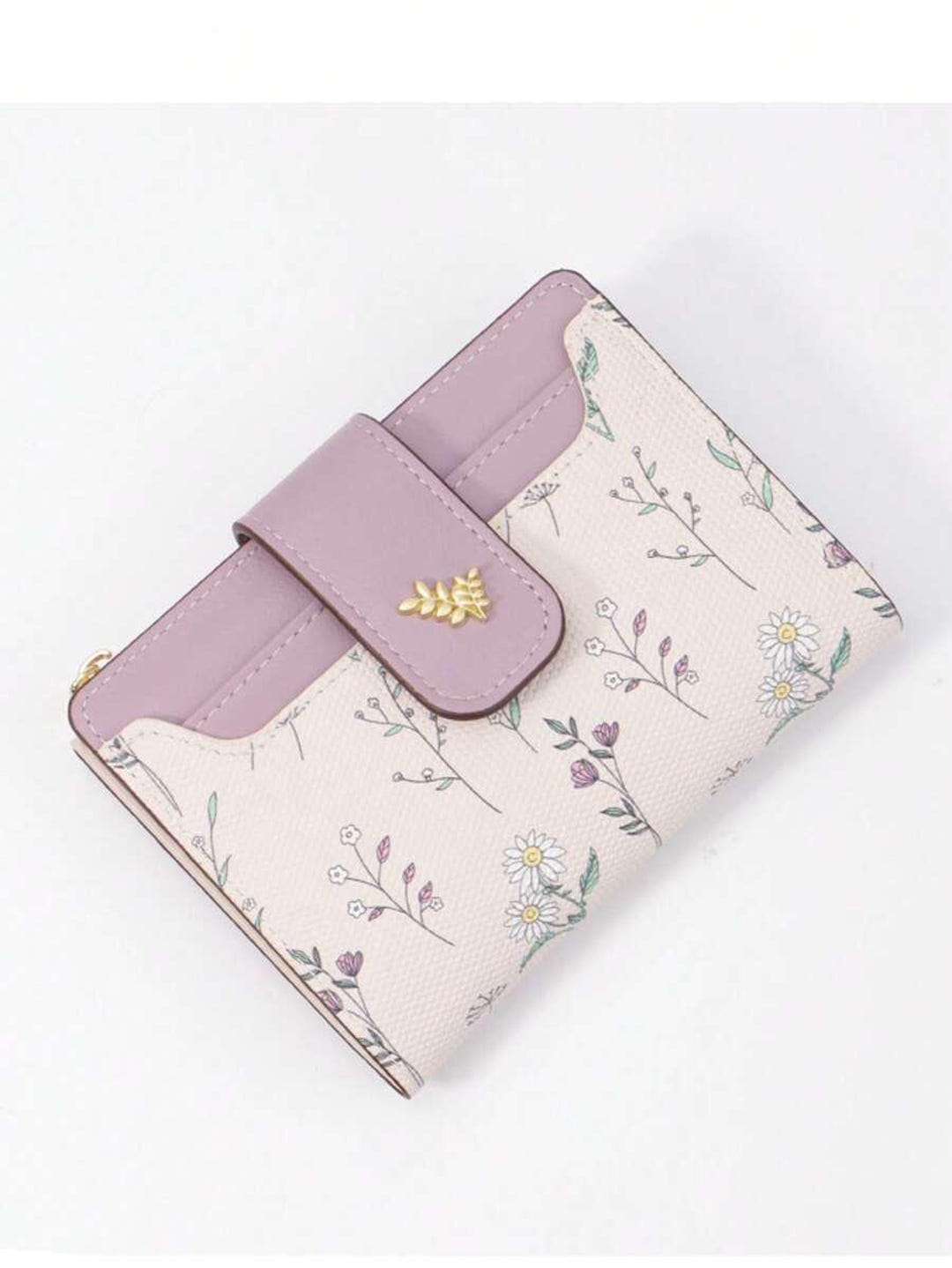 Suphiar Leaf Metal Button Bifold Wallet Minimalist and Practical