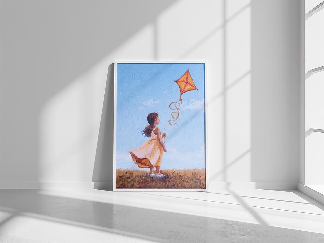 Girl Flying Kite Painting Printable: Digital Download of Original Hand ...