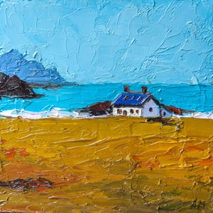 Ireland Painting Irish Cottage by the Sea, Original Art Landscape Impasto Oil Painting Farm Impressionist Artwork 5x5 by AlenkaPainting