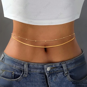 Gold Layered Belly Chain – Dainty Adjustable Boho Beach Waist Chain Jewelry for Women