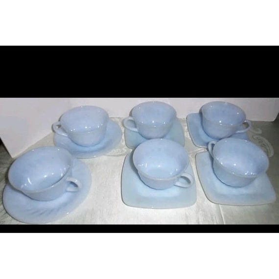 Vtg Anchor Hocking Fire King Azurite Charm Lt Blue Cups Vtg Anchor Hocking Fire King Azurite Charm Lt Blue Cups