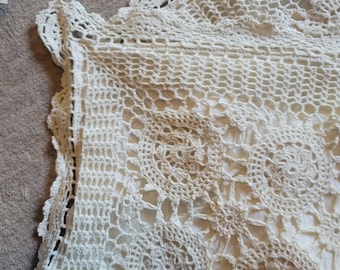 Vintage Grandmacore Krämfärgad Virkad Spets Kuddfodral Set med 2 Rustik Shabby Chic