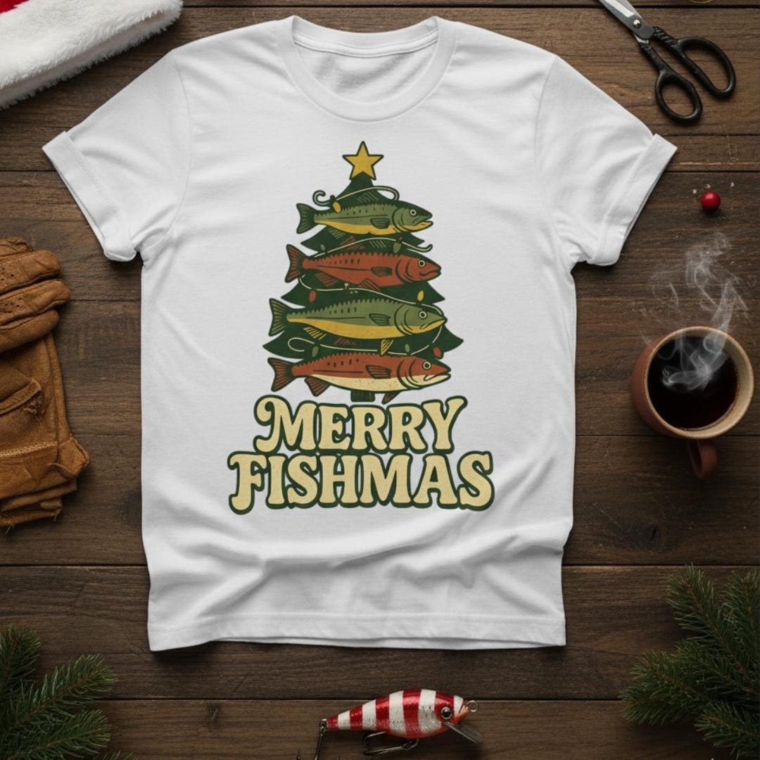 Funny Fishmas PNG: Retro Fishing Christmas Tree Design (digital ...