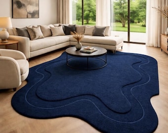 Modern Abstract Irregular Shape Rug, Hand Tufted Wool Area Rug, Luxury Sculpted High-Low Carpet