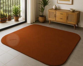Hand Tufted Terracotta Wool Rug | Rounded Corner, Modern Minimalist