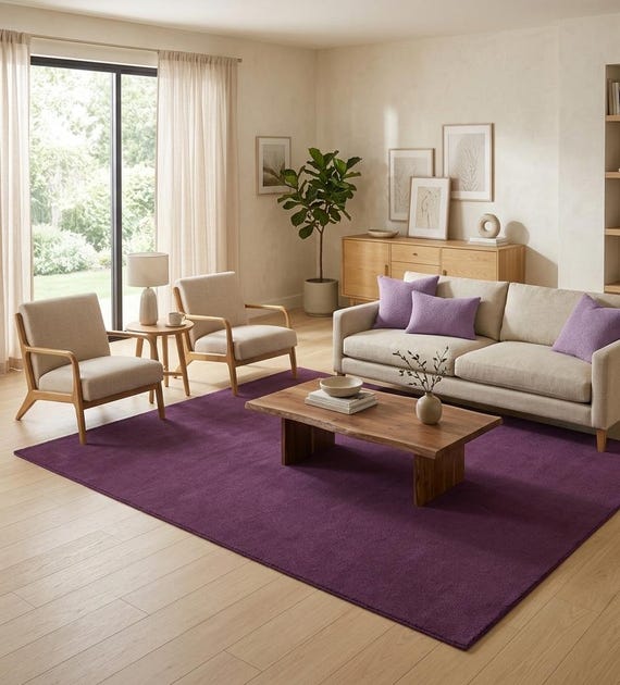 Plush Purple Shag Area Rug, Soft Modern Bedroom Rug, Luxury Minimalist Living Room Carpet, Thick Fluffy Floor Rug, Contemporary Home Decor
