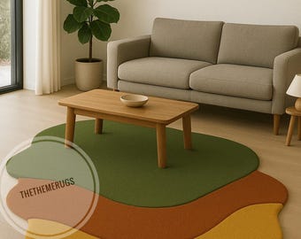 Tapete de lã neozelandesa tufado à mão: onda abstrata moderna, tons terrosos