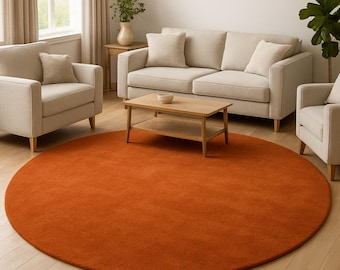 Burnt Orange Round Rug, Modern Minimalist Area Rug, Soft Plush Circular Carpet, Neutral Living Room Decor, Boho Nursery Rug, Custom Size Rug