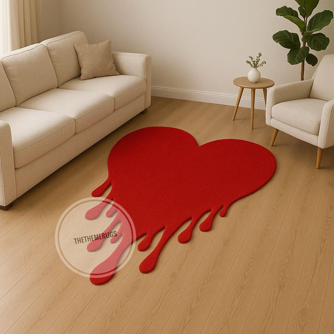 Red Heart Rug Patterns Hand Tufted Red Dripping Heart Rug: Modern Wool Accent Decor - Etsy
