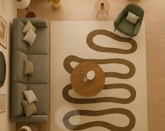 Modern Abstract Wavy Line Area Rug – Minimalist Hand-Tufted Carpet for Living Room