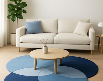 Modern Blue Circle Rug – Overlapping Round Geometric Carpet for Living ...