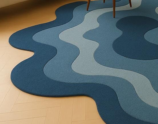Hand Tufted Blue Wavy Irregular Shape Rug | Modern Layered Abstract ...