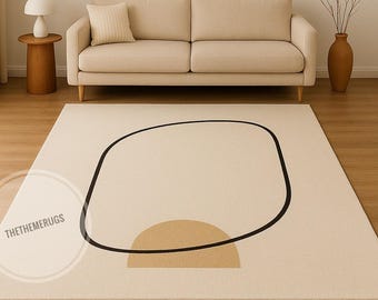 Handmade Beige Wool Area Rug: Abstract Scandinavian Design