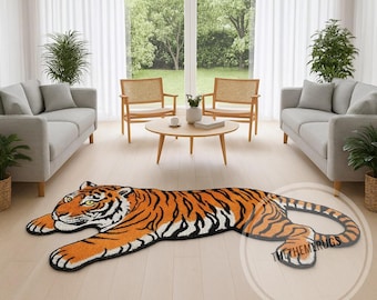 Hand Tufted Wool Tiger Rug: Jungle Animal Kids Room Carpet