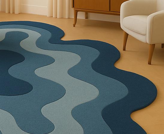 Hand Tufted Blue Wavy Irregular Shape Rug | Modern Layered Abstract ...