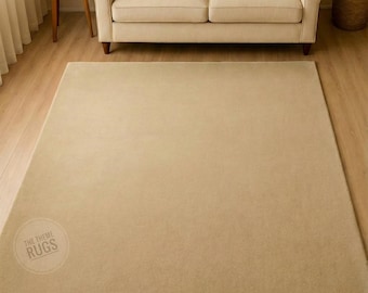 Hand Tufted Beige Solid Area Rug | Minimalist Living Room Carpet | Modern Neutral Home Decor