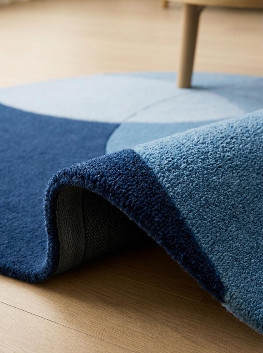 Hand Tufted Blue Geometric Rug, Modern Round Wool Area Rug ...