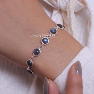 Natürliches Labradorit Armband, 925 Sterling Silber Armband, handgemachte Edelstein Armband, Boho Schmuck, Stein bezogen aus Kanada