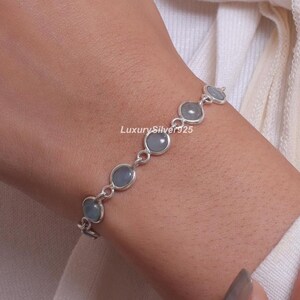 Natürliches Aquamarin-Armband, 925 Sterlingsilber-Armband, handgemachtes Armband, verstellbarer Schmuck, Stein aus Brasilien