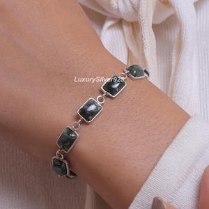 Natural Seraphinite Bracelet , 925 Sterling Silver Bracelet , Boho Gemstone Bracelet , Every Day Jewellery , Stone Sourced from Russia