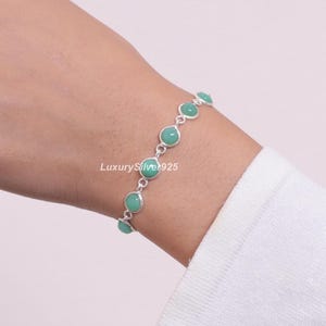Natuurlijke chrysopraasarmband, 925 sterlingzilveren armband, edelsteenarmband, handgemaakte sieraden, steen afkomstig uit Australië