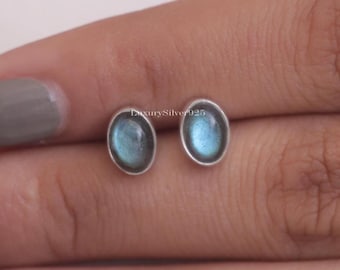 Natural Labradorite Studs , 925 Sterling Silver Studs , Gemstone Studs , Boho Handmade Studs , Women Silver Jewelry , Wedding Gift For Her
