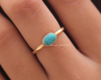 Natural Arizona Turquoise Ring , 18k Gold Plated Silver Ring, Handmade Ring , Gemstone Ring , Bohemian Jewelry , Dainty Ring , Gift For Her