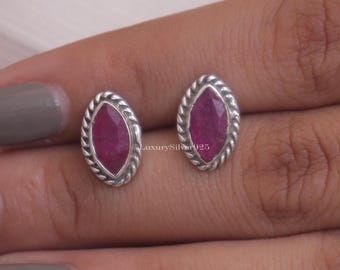 Ruby Studs , 925 Sterling Silver Studs , Gemstone Studs , Handmade Studs , Bohemian Studs , Halloween Jewellery , Birthday Gift For Her
