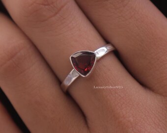 Cut Garnet Ring , 925 Sterling Silver Ring, January Birthstone Ring , Handmade Ring , Bohemian Ring , Hippie Jewellery , Gift For Her