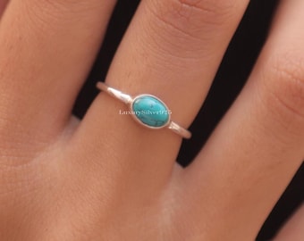 Anillo de turquesa de Arizona, anillo de plata de ley 925, piedra de nacimiento de diciembre, anillo hecho a mano, joyería de plata para mujer, regalo de cumpleaños para ella.