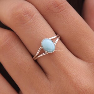 Dominikanischer Larimar Ring, 925 Massiv Sterling Silber Ring, Minimalistischer Ring, Handgemachter Ring, Natürlicher Edelstein Ring, Frauen Silber Schmuck