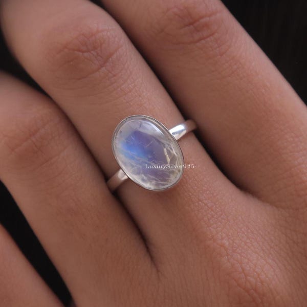 Natural Rainbow Moonstone Ring , 925 Sterling Silver Ring , June Birthstone Ring , Oval Gemstone Ring , Every Day Jewellery , Gift For Her