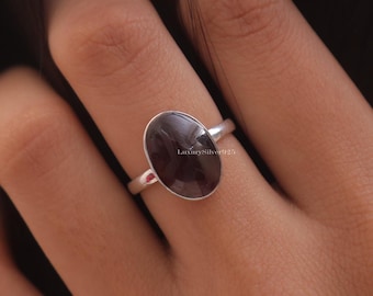 Garnet Ring , 925 Sterling Silver Ring, January Birthstone Ring , Handmade Ring , Bohemian Ring , Oval Gemstone Jewellery , Gift For Her