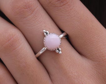 Rosa opalring, 925 massivt sterlingsilverring, ring med oktobers födelsesten, handgjord ring, smycken med naturliga ädelstenar, bröllopspresent till henne