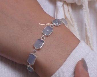 Natural Chalcedony Bracelet , 925 Sterling Silver Bracelet , March Birthstone Bracelet , Handmade Jewellery , Stone Sourced from Turkey