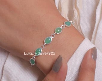 クリソプレーズブレスレット、925スターリングシルバーブレスレット 