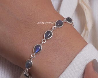 天然ラブラドライトブレスレット、925スターリングシルバーブレスレット、天然石ブレスレット、ミニマリストジュエリー、カナダ産石