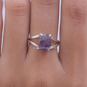 Ring ruwe amethist, 925 sterlingzilveren ring, ring februari geboortesteen, ring ruwe edelsteen, handgemaakte sieraden, huwelijkscadeau voor haar