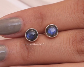Natural Labradorite Studs , 925 Sterling Silver Studs , Gemstone Studs , Boho Handmade Studs , Women Silver Jewelry , Birthday Gift For Her