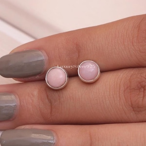 Pink Opal Studs , 925 Sterling Silver Studs , Natural Gemstone Studs , October Birthstone Studs , Handmade Jewelry , Christmas Gift For Her
