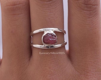 Raw Pink Tourmaline Ring , 925 Sterling Silver Ring , Rough Gemstone Ring , Boho Handmade Jewellery , Hippie Ring , Wedding Gift For Her
