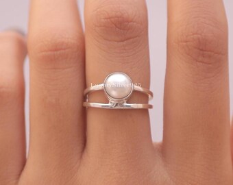 Parelmoer ring, 925 sterlingzilveren ring, edelsteenring, handgemaakte ring, minimalistische ring, hippiesieraden, verjaardagscadeau voor haar