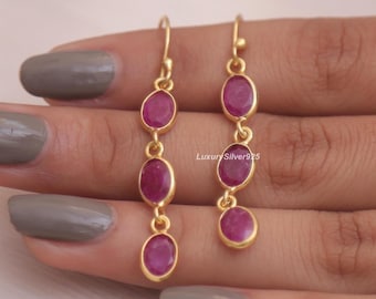 Cut Ruby Earrings , 18k Gold Plated Silver Earrings , Faceted Gemstone Earrings , Boho Earrings , Handmade Silver Jewellery , Gift For Her