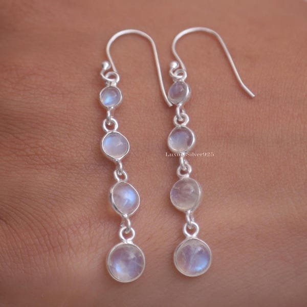 Boucles d'oreilles arc-en-ciel en pierre de lune, boucles d'oreilles en argent sterling 925, boucles d'oreilles en pierres précieuses naturelles, bijoux bohèmes faits main, cadeau d'anniversaire pour femme