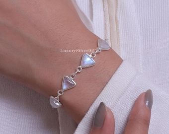 Rainbow Moonstone Bracelet , 925 Sterling Silver Bracelet, June Birthstone Bracelet , Handmade Ring , Gemstone Silver Jewelry , Gift For Her