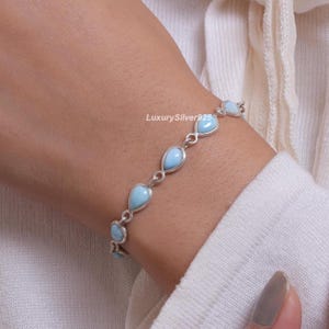 Larimar Bracelet , 925 Sterling Silver Bracelet , Handmade Gemstone Bracelet , Women Silver Jewelry , Stone Sourced from Dominican Republic image 6